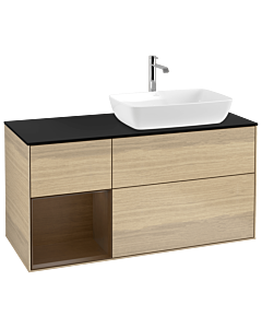 Villeroy und Boch Finion Waschtischunterschrank G802GNPC 120cm, Abdeckplatte black matt, Emotion, Regale Walnut Veneer, Oak Veneer