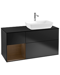 Villeroy und Boch Finion Villeroy und Boch G802GNPD 120cm, plaque de finition noir mat, Emotion, étagères Walnut Veneer , laqué noir mat