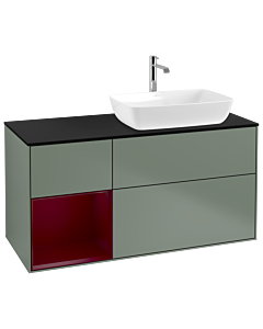 Villeroy und Boch Finion Villeroy und Boch G802HBGM 120cm, plaque de finition noir mat, Emotion, étagères Peony laqué mat, Olive Matt Lacquer