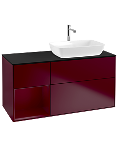Villeroy und Boch Finion Waschtischunterschrank G802HBHB 120cm, Abdeckplatte black matt, Emotion, Regale Peony matt lacquer, Peony Matt