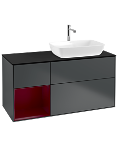 Villeroy und Boch Finion Waschtischunterschrank G802HBHG 120cm, Abdeckplatte black matt, Emotion, Regale Peony matt lacquer, Midnight Blue Matt Lacquer