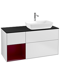 Villeroy und Boch Finion Waschtischunterschrank G802HBMT 120cm, Abdeckplatte black matt, Emotion, Regale Peony matt lacquer, White matt lacquer
