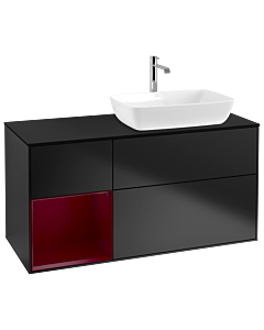 Villeroy und Boch Finion Waschtischunterschrank G802HBPD 120cm, Abdeckplatte black matt, Emotion, Regale Peony matt lacquer, Black matt lacquer