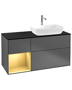 Villeroy und Boch Finion Villeroy und Boch Finion G802HFGK 120cm, cover plate black matt, Emotion, shelves gold matt lacquer, anthracite matt