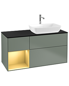 Villeroy und Boch Finion Villeroy und Boch G802HFGM 120cm, plaque de finition noir mat, Emotion, étagères laqué or mat, Olive Matt Lacquer