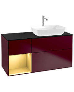 Villeroy und Boch Finion Waschtischunterschrank G802HFHB 120cm, Abdeckplatte black matt, Emotion, Regale Gold matt lacquer, Peony Matt