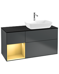 Villeroy und Boch Finion Waschtischunterschrank G802HFHG 120cm, Abdeckplatte black matt, Emotion, Regale Gold matt lacquer, Midnight Blue Matt Lacquer
