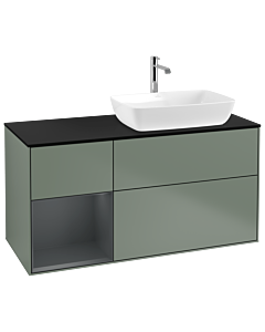 Villeroy und Boch Finion Villeroy und Boch G802HGGM 120cm, plaque de recouvrement noir mat, Emotion, étagères Laque mat minuit, Olive Matt Lacquer