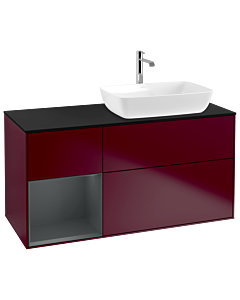 Villeroy und Boch Finion Waschtischunterschrank G802HGHB 120cm, Abdeckplatte black matt, Emotion, Regale Midnight matt lacquer, Peony Matt