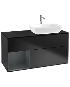 Villeroy und Boch Finion Waschtischunterschrank G802HGPD 120cm, Abdeckplatte black matt, Emotion, Regale Midnight matt lacquer, Black matt lacquer