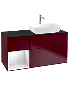 Villeroy und Boch Finion Villeroy und Boch G802MTHB 120cm, plaque de finition noir mat, Emotion, étagères laqué blanc mat, Peony Matt