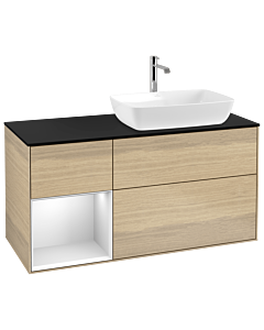 Villeroy und Boch Finion Waschtischunterschrank G802MTPC 120cm, Abdeckplatte black matt, Emotion, Regale White matt lacquer, Oak Veneer