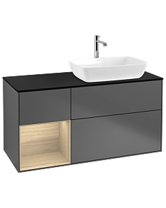 Villeroy und Boch Finion Villeroy und Boch G802PCGK 120cm, plaque de finition noir mat, émotion, étagères Oak Veneer , anthracite mat