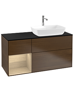 Villeroy und Boch Finion Waschtischunterschrank G802PCGN 120cm, Abdeckplatte black matt, Emotion, Regale Oak Veneer, Walnut veneer