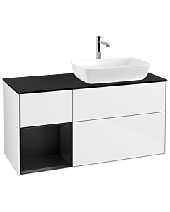 Villeroy und Boch Finion Villeroy und Boch G802PDGF 120cm, plaque de finition noir mat, Emotion, étagères laqué noir mat, laqué blanc brillant