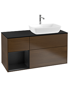 Villeroy und Boch Finion Waschtischunterschrank G802PDGN 120cm, Abdeckplatte black matt, Emotion, Regale Black matt lacquer, Walnut veneer