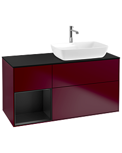 Villeroy und Boch Finion Waschtischunterschrank G802PDHB 120cm, Abdeckplatte black matt, Emotion, Regale Black matt lacquer, Peony Matt