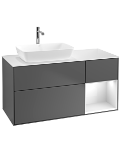 Villeroy und Boch Finion Villeroy und Boch G811GFGK 120cm, plaque de finition blanc mat, Emotion, étagères Laque blanc brillant, Anthracite mat