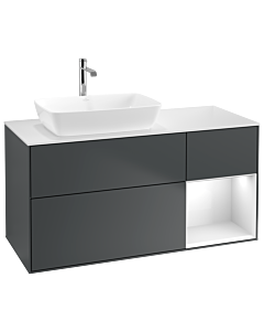 Villeroy und Boch Finion Villeroy und Boch G811GFHG 120cm, plaque de finition blanc mat, Emotion, étagères Laque blanc brillant, Midnight Blue Matt Lacquer