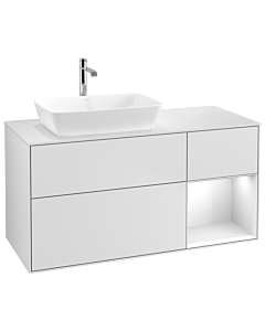 Villeroy und Boch Finion Villeroy und Boch G811GFMT 120cm, plaque de recouvrement blanc mat, Emotion, étagères Laque blanc brillant, laqué blanc mat