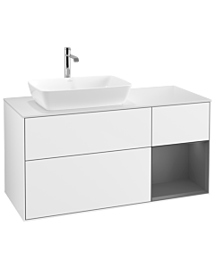 Villeroy und Boch Finion Villeroy und Boch G811GKGF 120cm, plaque de finition blanc mat, Emotion, étagères laqué mat anthracite, laqué blanc brillant