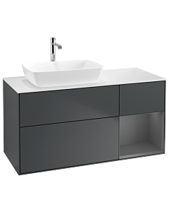 Villeroy und Boch Finion Waschtischunterschrank G811GKHG 120cm, Abdeckplatte white matt, Emotion, Regale Anthracite matt lacquer, Midnight Blue Matt Lacquer