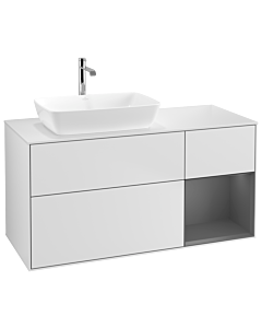 Villeroy und Boch Finion Waschtischunterschrank G811GKMT 120cm, Abdeckplatte white matt, Emotion, Regale Anthracite matt lacquer, White matt lacquer