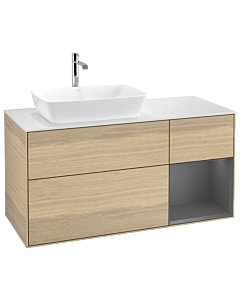 Villeroy und Boch Finion Waschtischunterschrank G811GKPC 120cm, Abdeckplatte white matt, Emotion, Regale Anthracite matt lacquer, Oak Veneer