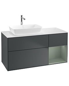 Villeroy und Boch Finion Villeroy und Boch G811GMHG 120cm, plaque de finition blanc mat, Emotion, étagères olive laqué mat, Midnight Blue Matt Lacquer