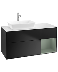 Villeroy und Boch Finion Waschtischunterschrank G811GMPD 120cm, Abdeckplatte white matt, Emotion, Regale Olive matt lacquer, Black matt lacquer