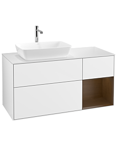 Villeroy und Boch Finion Villeroy und Boch G811GNGF 120cm, plaque de finition blanc mat, emotion, étagères Walnut Veneer , laqué blanc brillant