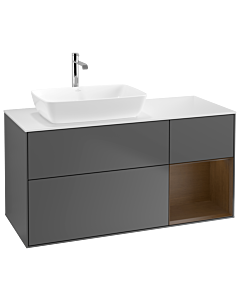 Villeroy und Boch Finion Waschtischunterschrank G811GNGK 120cm, Abdeckplatte white matt, Emotion, Regale Walnut Veneer, Anthracite matt