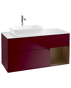 Villeroy und Boch Finion Waschtischunterschrank G811GNHB 120cm, Abdeckplatte white matt, Emotion, Regale Walnut Veneer, Peony Matt