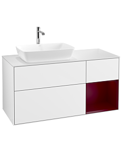 Villeroy und Boch Finion Villeroy und Boch G811HBGF 120cm, plaque de finition blanc mat, Emotion, étagères Peony laqué mat, laqué blanc brillant