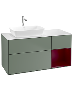 Villeroy und Boch Finion Villeroy und Boch G811HBGM 120cm, plaque de finition blanc mat, Emotion, étagères Peony laqué mat, Olive Matt Lacquer