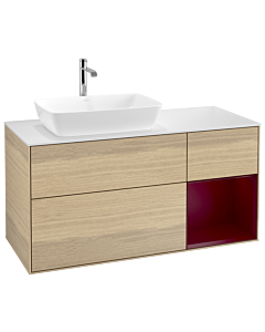 Villeroy und Boch Finion Villeroy und Boch G811HBPC 120cm, plaque de finition blanc mat, Emotion, étagères Peony laqué mat, Oak Veneer