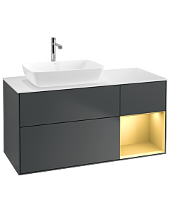 Villeroy und Boch Finion Waschtischunterschrank G811HFHG 120cm, Abdeckplatte white matt, Emotion, Regale Gold matt lacquer, Midnight Blue Matt Lacquer