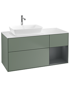 Villeroy und Boch Finion Waschtischunterschrank G811HGGM 120cm, Abdeckplatte white matt, Emotion, Regale Midnight matt lacquer, Olive Matt Lacquer