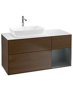 Villeroy und Boch Finion Villeroy und Boch Finion G811HGGN 120cm, cover plate white matt, Emotion, shelves Midnight matt lacquer, walnut veneer