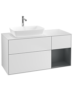 Villeroy und Boch Finion Villeroy und Boch G811HGMT 120cm, plaque de finition blanc mat, Emotion, étagères laqué mat minuit, laqué blanc mat