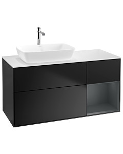 Villeroy und Boch Finion Villeroy und Boch G811HGPD 120cm, plaque de recouvrement blanc mat, Emotion, étagères laqué mat minuit, laqué noir mat