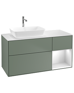 Villeroy und Boch Finion Waschtischunterschrank G811MTGM 120cm, Abdeckplatte white matt, Emotion, Regale White matt lacquer, Olive Matt Lacquer