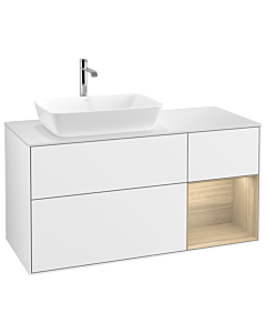 Villeroy und Boch Finion Waschtischunterschrank G811PCGF 120cm, Abdeckplatte white matt, Emotion, Regale Oak Veneer, Glossy white lacquer