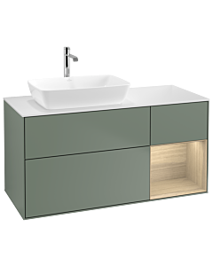 Villeroy und Boch Finion Villeroy und Boch G811PCGM 120cm, plaque de finition blanc mat, emotion, étagères Oak Veneer , Olive Matt Lacquer