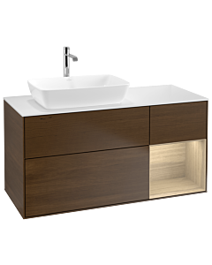 Villeroy und Boch Finion Waschtischunterschrank G811PCGN 120cm, Abdeckplatte white matt, Emotion, Regale Oak Veneer, Walnut veneer
