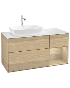 Villeroy und Boch Finion Villeroy und Boch G811PCPC 120cm, plaque de finition blanc mat, émotion, étagères Oak Veneer , Oak Veneer