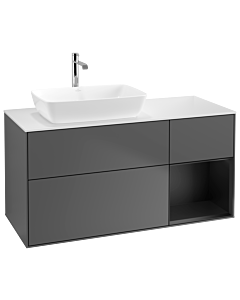 Villeroy und Boch Finion Villeroy und Boch Finion G811PDGK 120cm, cover plate white matt, Emotion, shelves black matt lacquer, anthracite matt