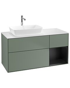 Villeroy und Boch Finion Villeroy und Boch Finion G811PDGM 120cm, cover plate white matt, Emotion, shelves black matt lacquer, Olive Matt Lacquer