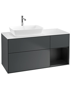 Villeroy und Boch Finion Villeroy und Boch G811PDHG 120cm, plaque de finition blanc mat, Emotion, étagères laqué noir mat, Midnight Blue Matt Lacquer