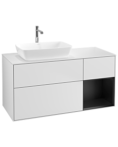Villeroy und Boch Finion Waschtischunterschrank G811PDMT 120cm, Abdeckplatte white matt, Emotion, Regale Black matt lacquer, White matt lacquer